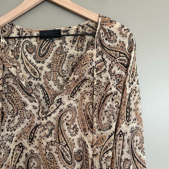 Nili Lotan Acadia Paisley‎ Silk Blouse Size XS Cream Black Neutrals Blouson Chic - Picture 9 of 16